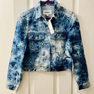 Anthropologie BB Dakota Kane Jacket XS Tie Dye Medium Blue Denim Jeans Trucker